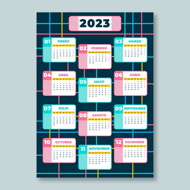 Flat design 2023 geometric calendar