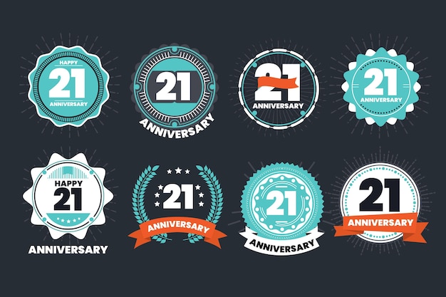 Free Vector flat design 21 anniversary badges collection