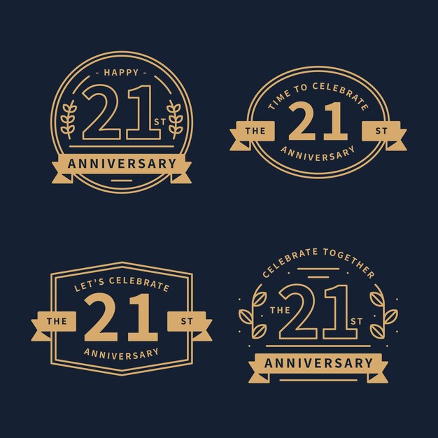 Flat design 21 anniversary badges collection