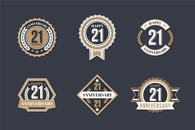 Flat design 21 anniversary badges collection