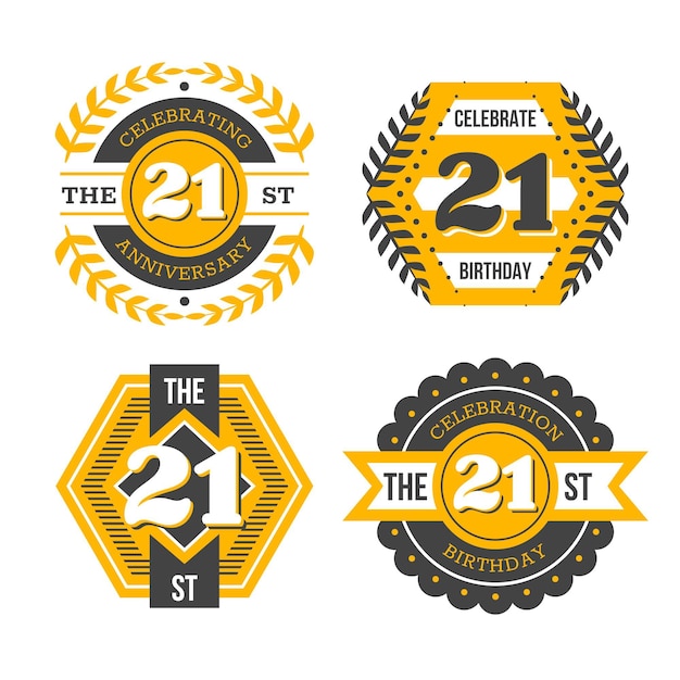 Flat design 21 anniversary badges collection