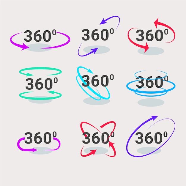 Free Vector flat design 360 degrees icon collection