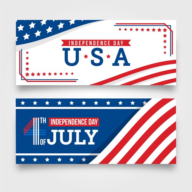 Flat design 4th of july horizontal banners