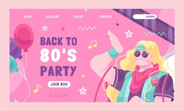 Flat design 80s party landing page