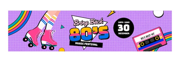 Flat design 80s party twitch banner