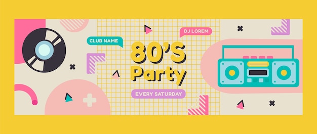 Flat design 80s party twitter header template