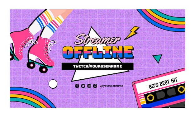 Flat design 80s party with rainbow twitch background