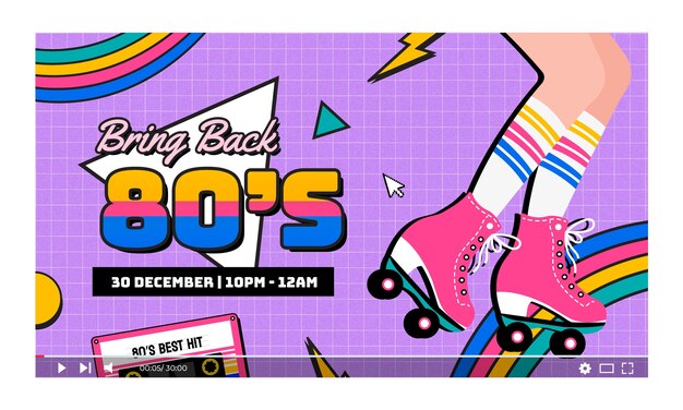 Flat design 80s party youtube thumbnail