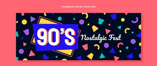 Flat design 90s music festival facebook cover