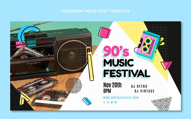 Flat design 90s music festival facebook post