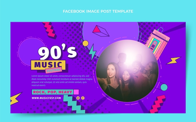 Flat design 90s music festival facebook post