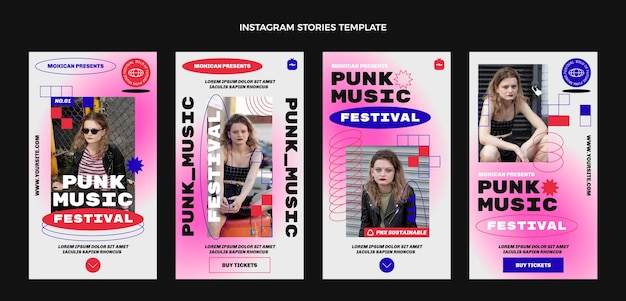 Free Vector flat design 90s music festival instagram stories