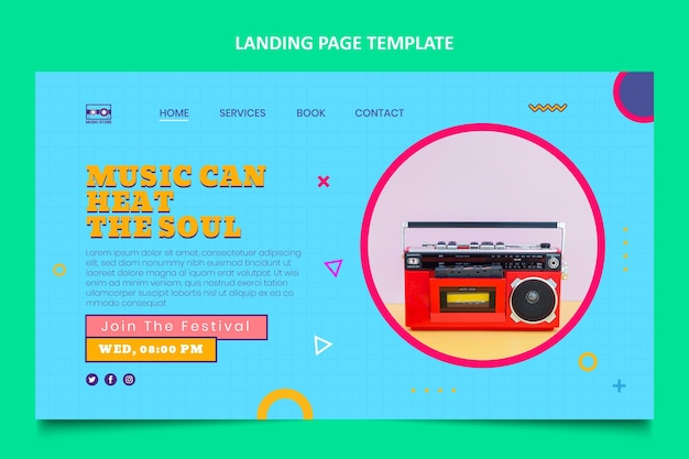 Free Vector flat design 90s music festival landing page