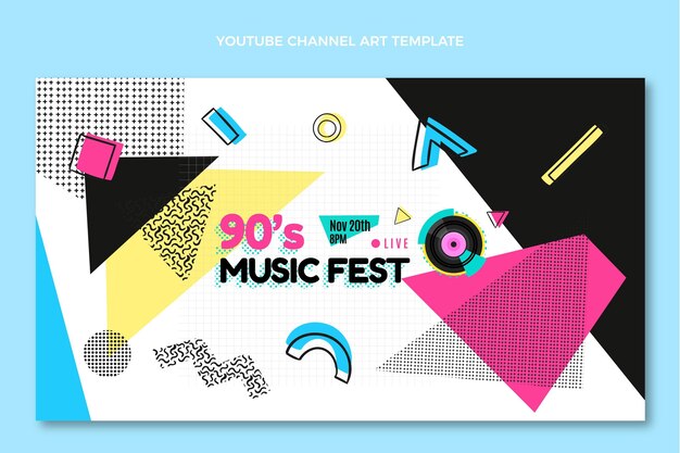 Flat design 90s music festival youtube channel