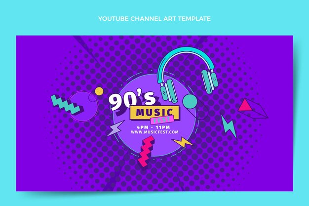 Flat design 90s music festival youtube channel