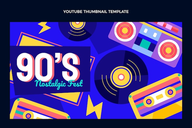 Flat design 90s music festival youtube thumbnail