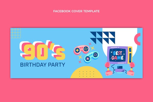 Flat design 90s nostalgic birthday facebook cover