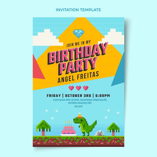 Flat design 90s nostalgic birthday invitation