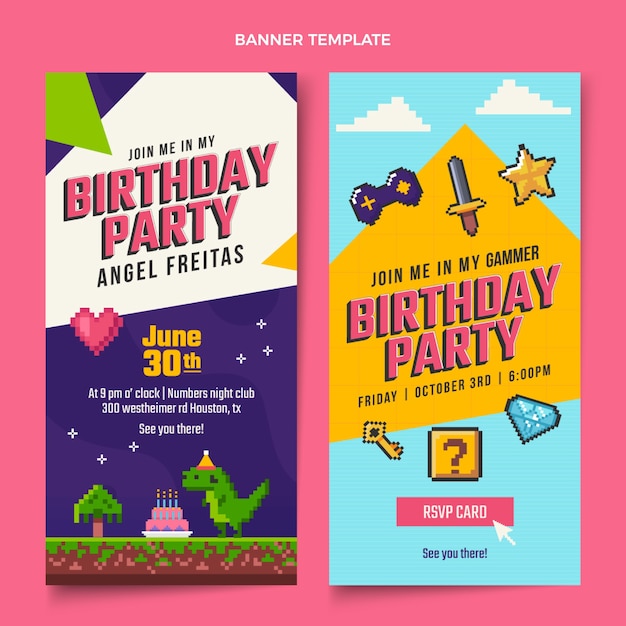 Flat design 90s nostalgic birthday vertical banners