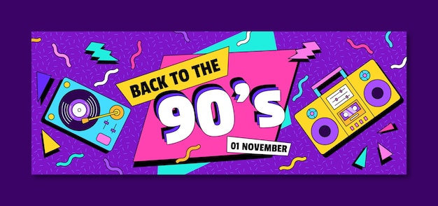 Free Vector flat design 90s nostalgic music festival facebook cover