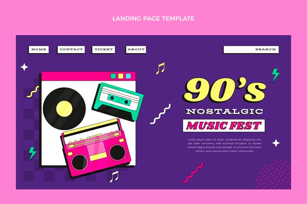 Flat design 90s nostalgic music festival landing page