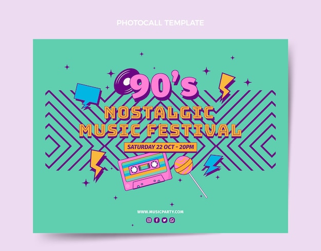 Flat design 90s nostalgic music festival photocall