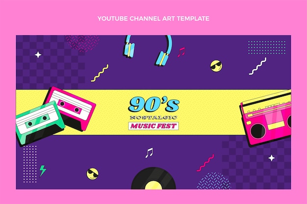 Flat design 90s nostalgic music festival youtube channel art