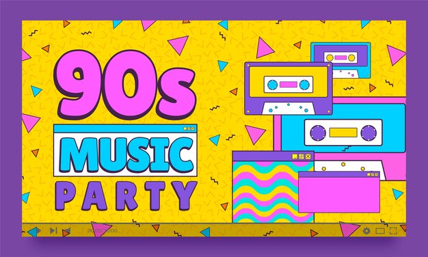 Flat design 90s party youtube thumbnail