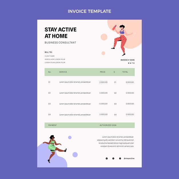 Flat design abstract fitness invoice template