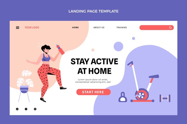 Flat design abstract fitness landing page