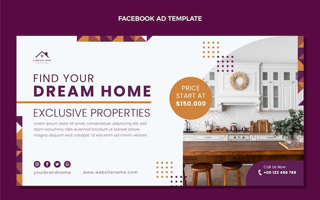 Free Vector flat design abstract geometric real estate facebook