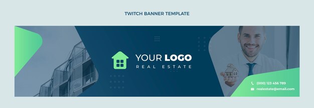 Flat design abstract geometric real estate twitch banner