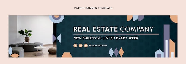 Flat design abstract geometric real estate twitch banner