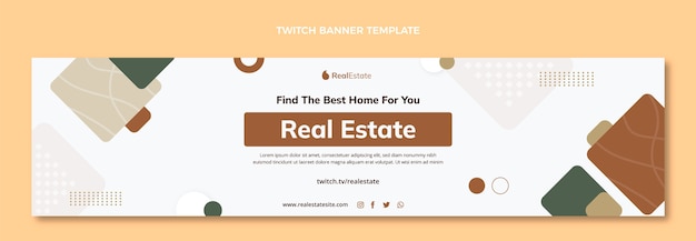 Free Vector flat design abstract geometric real estate twitch banner