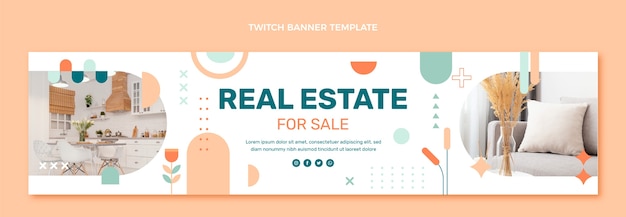 Free Vector flat design abstract geometric real estate twitch banner