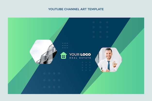 Flat design abstract geometric real estate youtube channel art