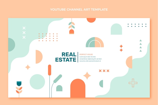 Flat design abstract geometric real estate youtube channel art