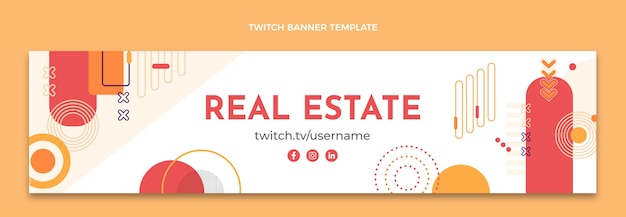 Flat design abstract real estate twitch banner