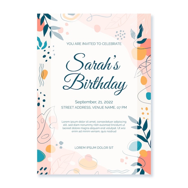 Flat design abstract shapes birthday invitation template