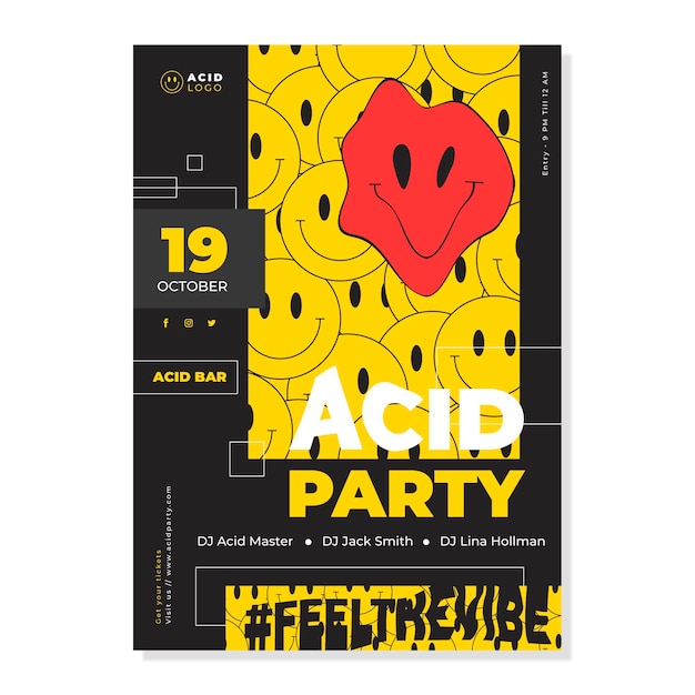 Free Vector flat design acid house emoji poster