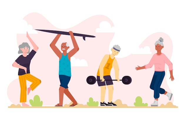 Free vector flat design active elderly people collection