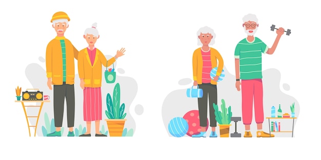 Free Vector flat design active elderly people pack