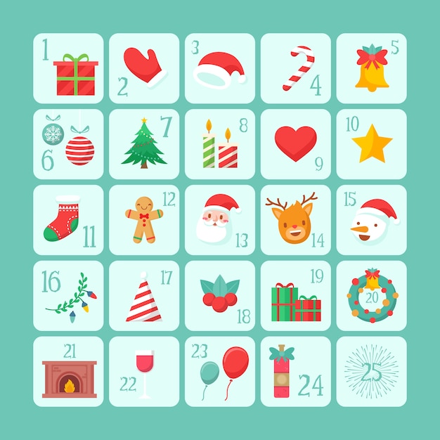 Flat design advent calendar template