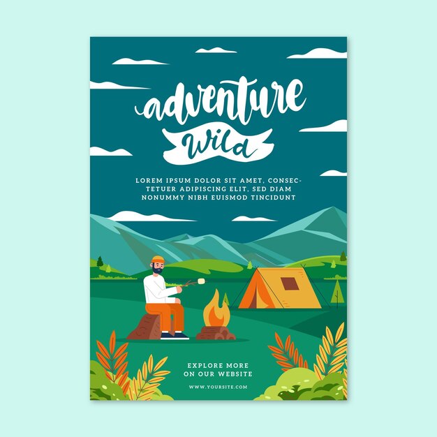 Flat design adventure flyer template