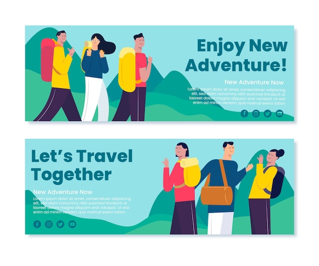 Flat design adventure horizontal banners