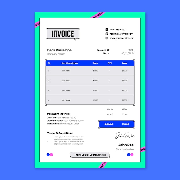 Flat design advertising agency  invoice