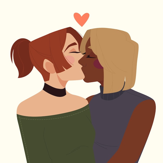 Flat design affectionate lesbian kiss