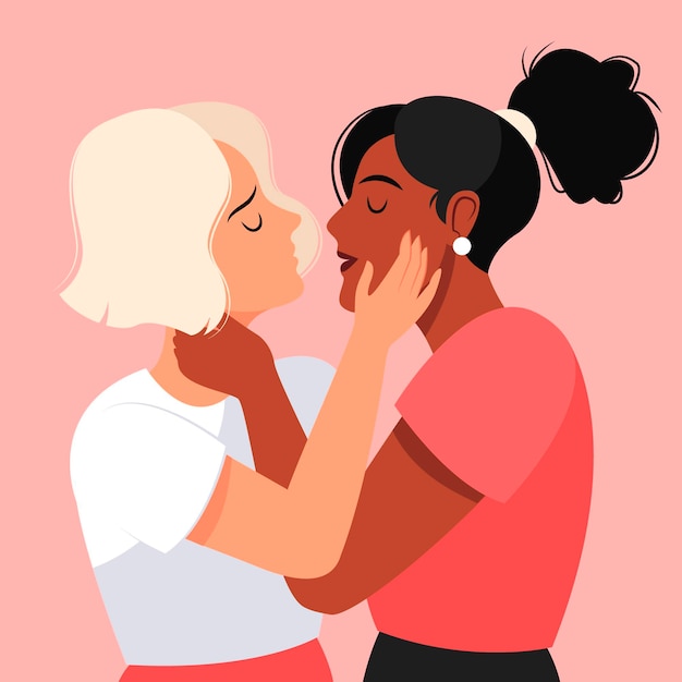 Flat design affectionate lesbian kiss