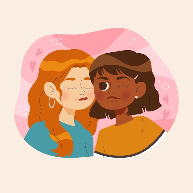 Flat design affectionate lesbian kiss