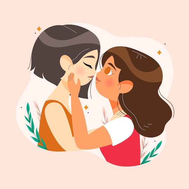 Flat design affectionate lesbian kiss